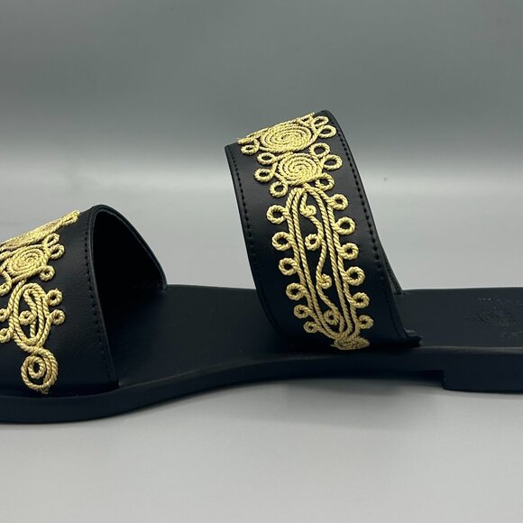 Black Leather Sandals with Gold Embroidery - Picture 4 of 4